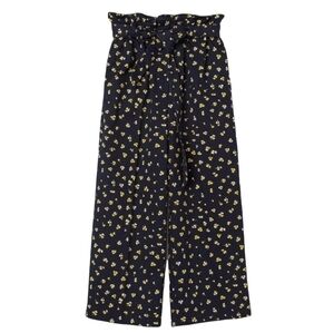 H&M | Women's Navy Relaxed Fit Floral Paperbag Waist Pants (Size 8)